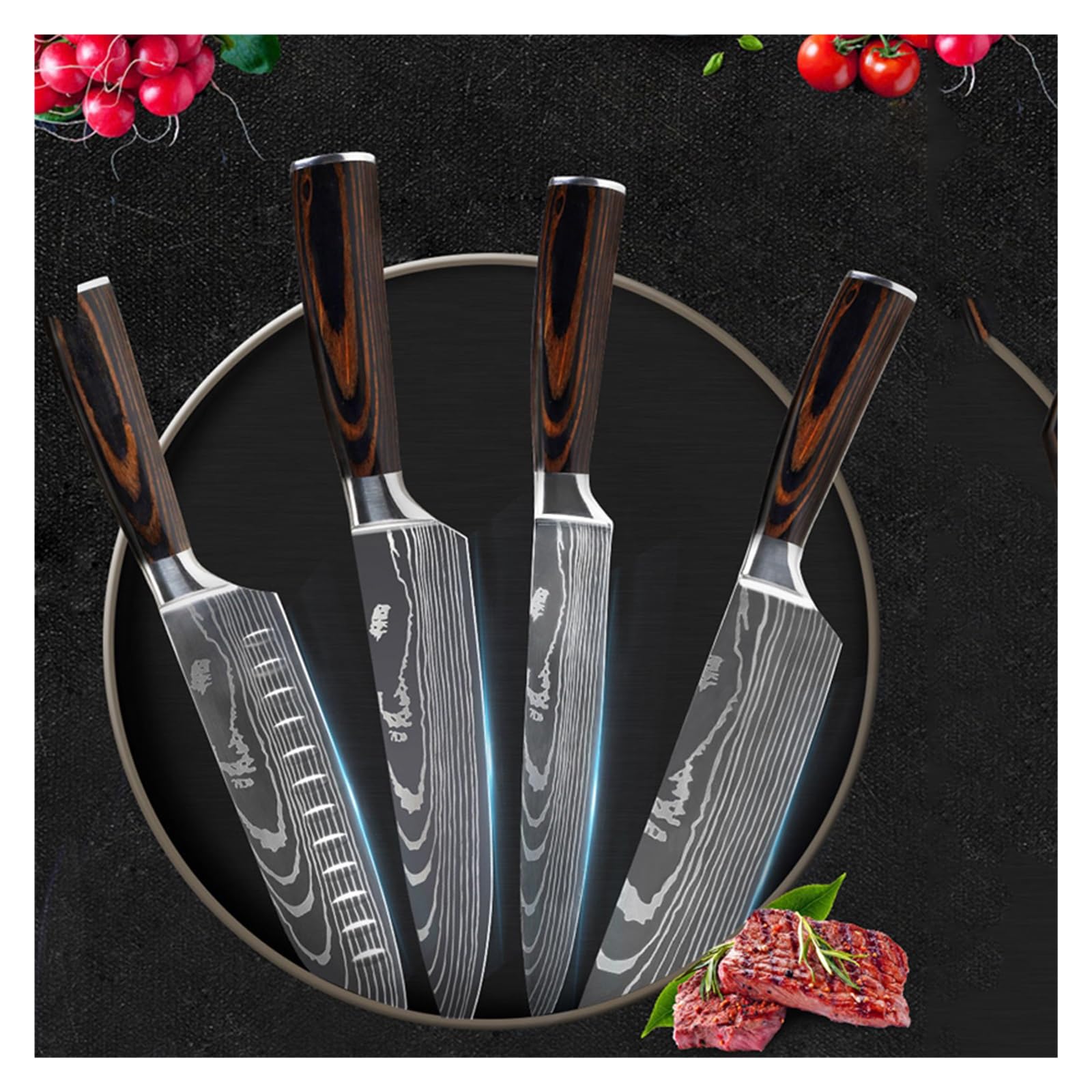 Nóż kuchenny Nóż do mięsa Nóż szefa kuchni Nóż Santoku do owoców i warzyw ze stali nierdzewnej Nóż kuchenny ze wzorem damasceńskim