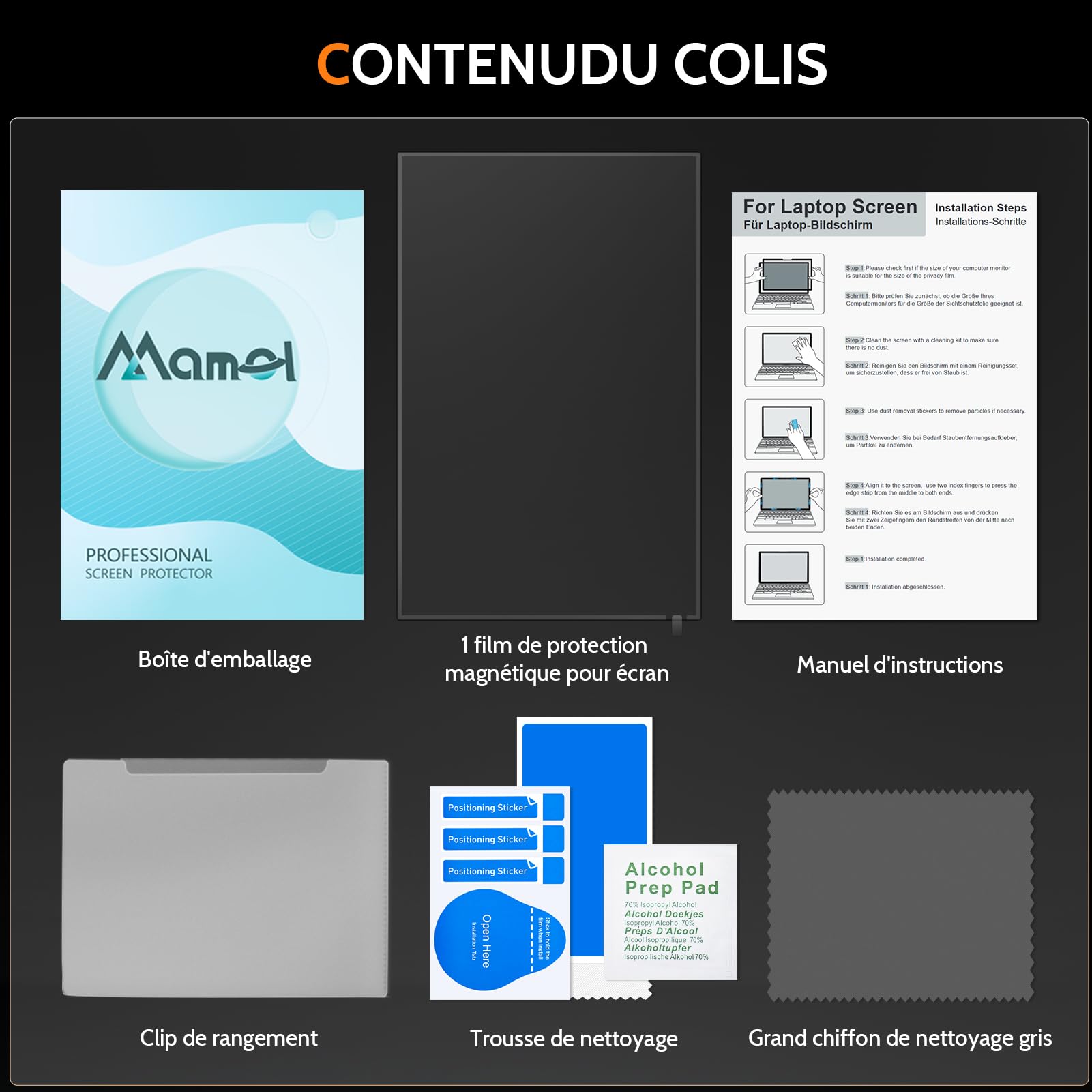 Mamol 16 Pulgadas Filtro de privacidad para ordenador portátil 16:10 (345 mm*216 mm), MagicSuction™ - Protector Antiespía Desmontable Negro, Antideslumbramiento y Filtro Luz Azul