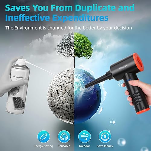 Miniatura 7 de Plumero de aire comprimido con batería de 6000 mAh, limpiador de teclado eléctrico ADDCOLOR AD-38 para oficina, 3 velocidades de viento ajustables