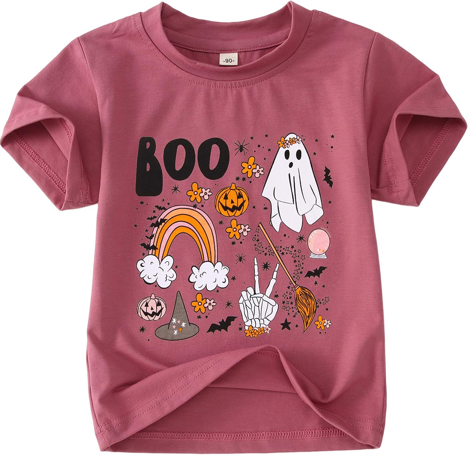 BOUTIKOME Toddler Baby Girls Boys Halloween Shirts Ghost Pumpkin Graphic T-Shirt Kids Spooky Season Short Sleeve Tee Tops