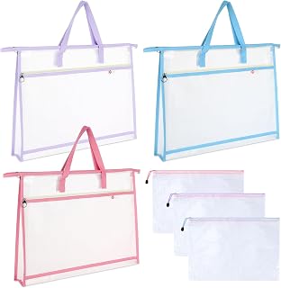 6 Pcs A3 Project Bag for Quilting Craft Storage for Quilters Clear Mesh Design Art Supply Bag Artwork Storage Organize for Artworks Charts and Teaching Material Multipurpose
