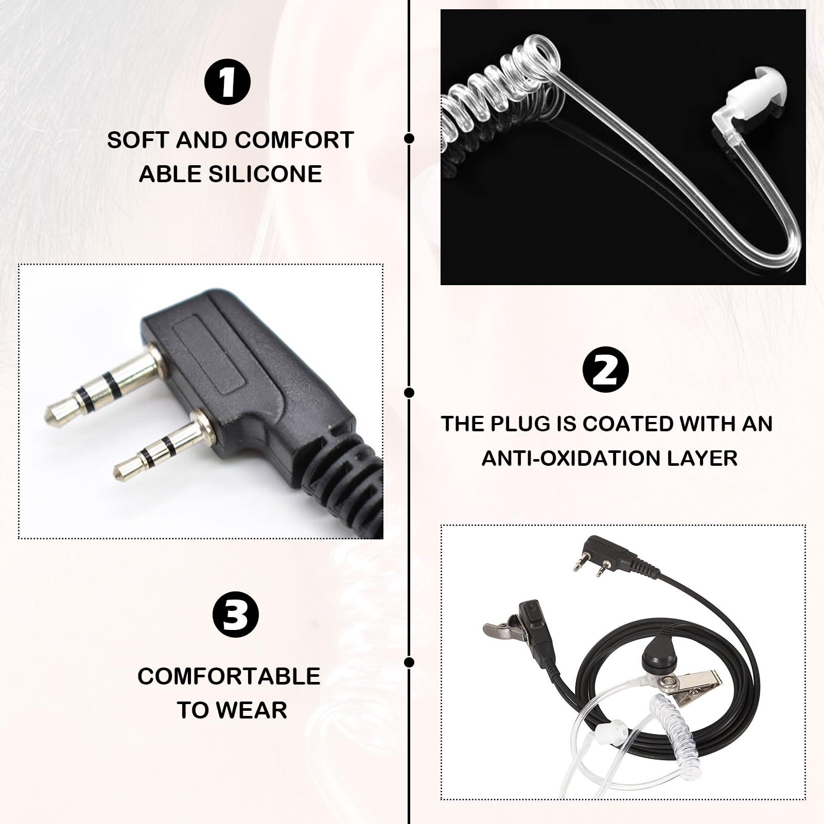 Zeadio Sorveglianza Nascosto Tubo Acustico Per Aria Cuffie Auricolari Walkie Talkie Con Microfono PTT Per Radio Bidirezionale Kenwood Baofeng HYT 2 Pin - Foto 8