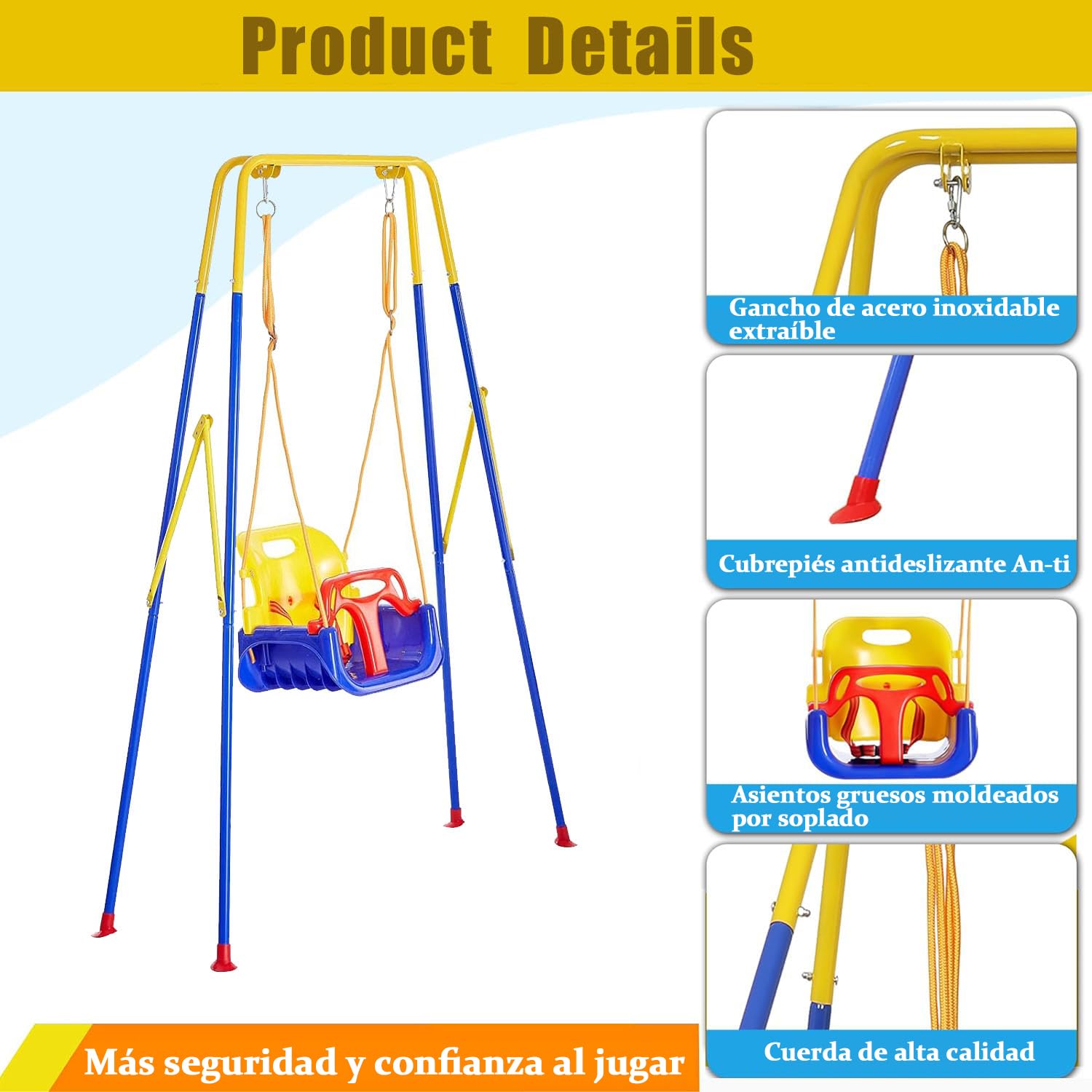 Columpio para Bebé Infant 3 En 1, Columpio Jardin exteriorl De Exterior/Interior, Soporte de Metal Plegable e Instrucciones, Fácil de Montar y Guardar,Adecuado para Niños De Todas Las Edades