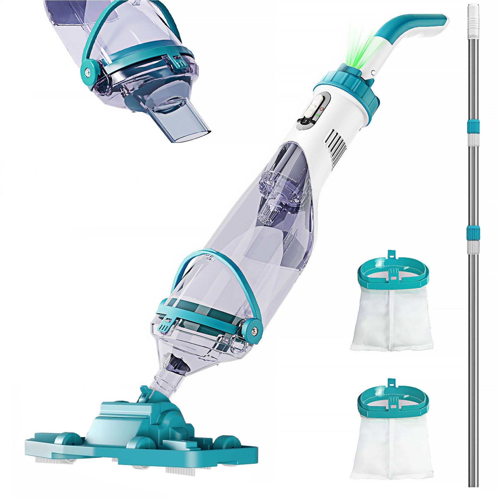 2026NEW Pool Vacuum with Telescopic Pole, All Angle&LED Display, 19 GPM Suction, Up to 60 Minutes Runtime, Cordless Handheld Pool Vacuum Cleaner for Pools, Spas & Hot Tubs, Includes 4-Pack Filter Bags