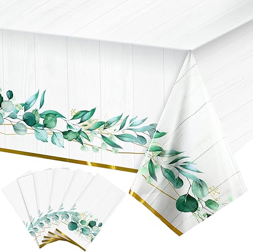 Tatuo Paquete de 6 manteles de plástico con hojas de eucalipto, hojas verdes salvia, 54 x 108 pulgadas, manteles desechables para primavera, baby