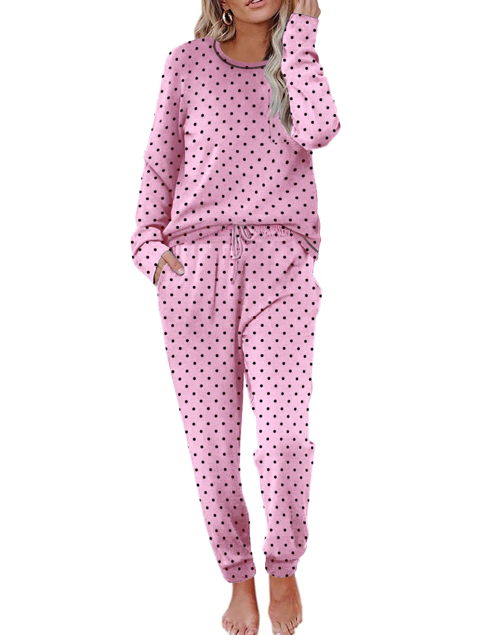 Ekouaer Pajamas Women's Long Sleeve Pj Set Soft 2 Piece Loungewear Sleepwear with Jogger Pants S-XXL