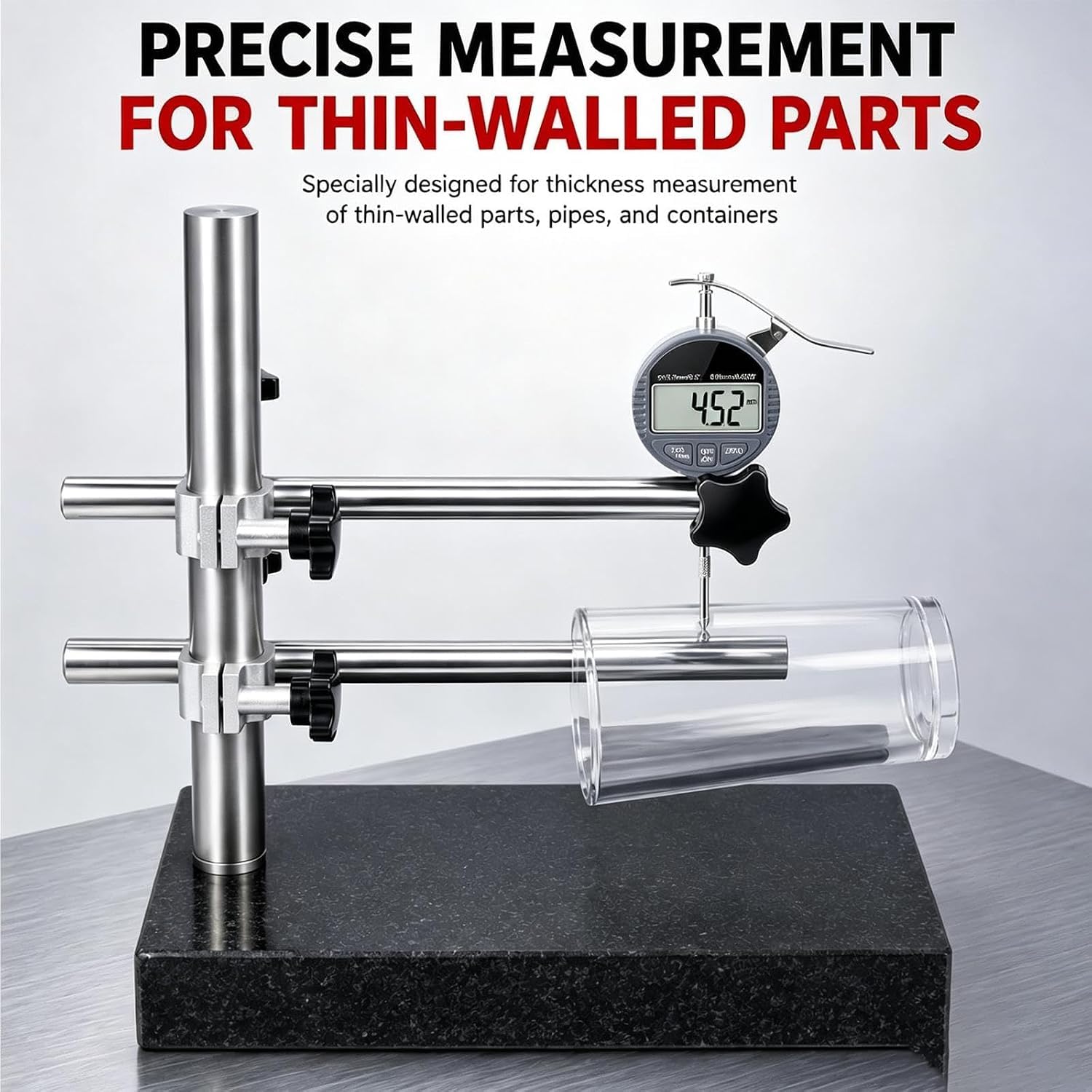 Medidor digital de espesor de pared, herramienta de medición de pared de botella de 0 a 12,7 mm, con soporte ajustable, para laboratorio. (1000%)