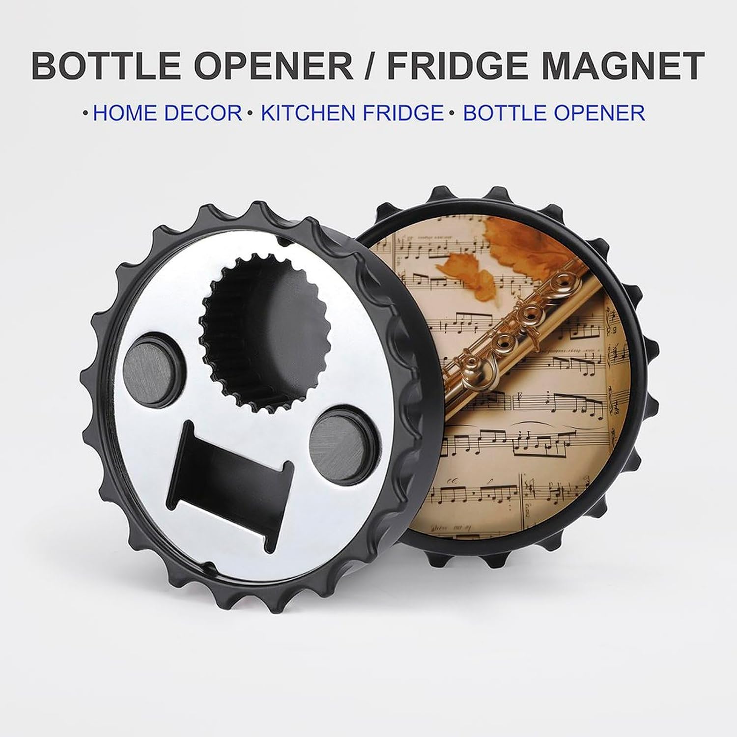 Flute Music Bottle Opener Magnetic Beer Bottle Opener Beer Refrigerator Sticker Openers Coasters Decor Round Fridge Magnet Bottle for Home Kitchen Or Bar Accessories image 5