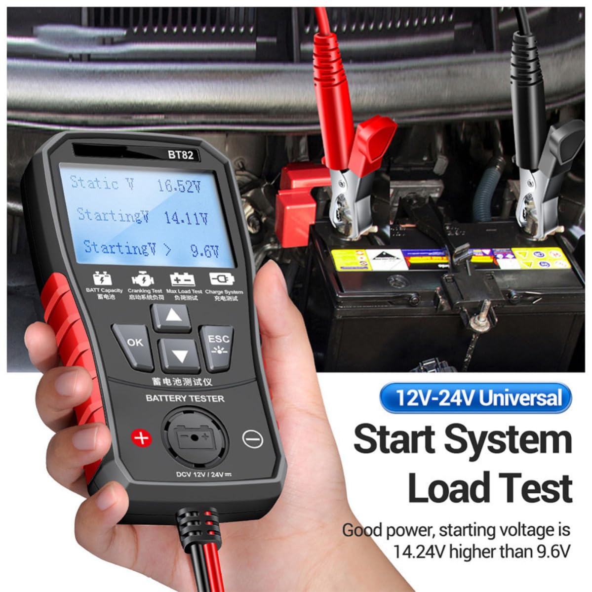 HOMSFOU Digital Car Battery Tester Load Tester for Starter Battery with Max Load Test and Charge System Test