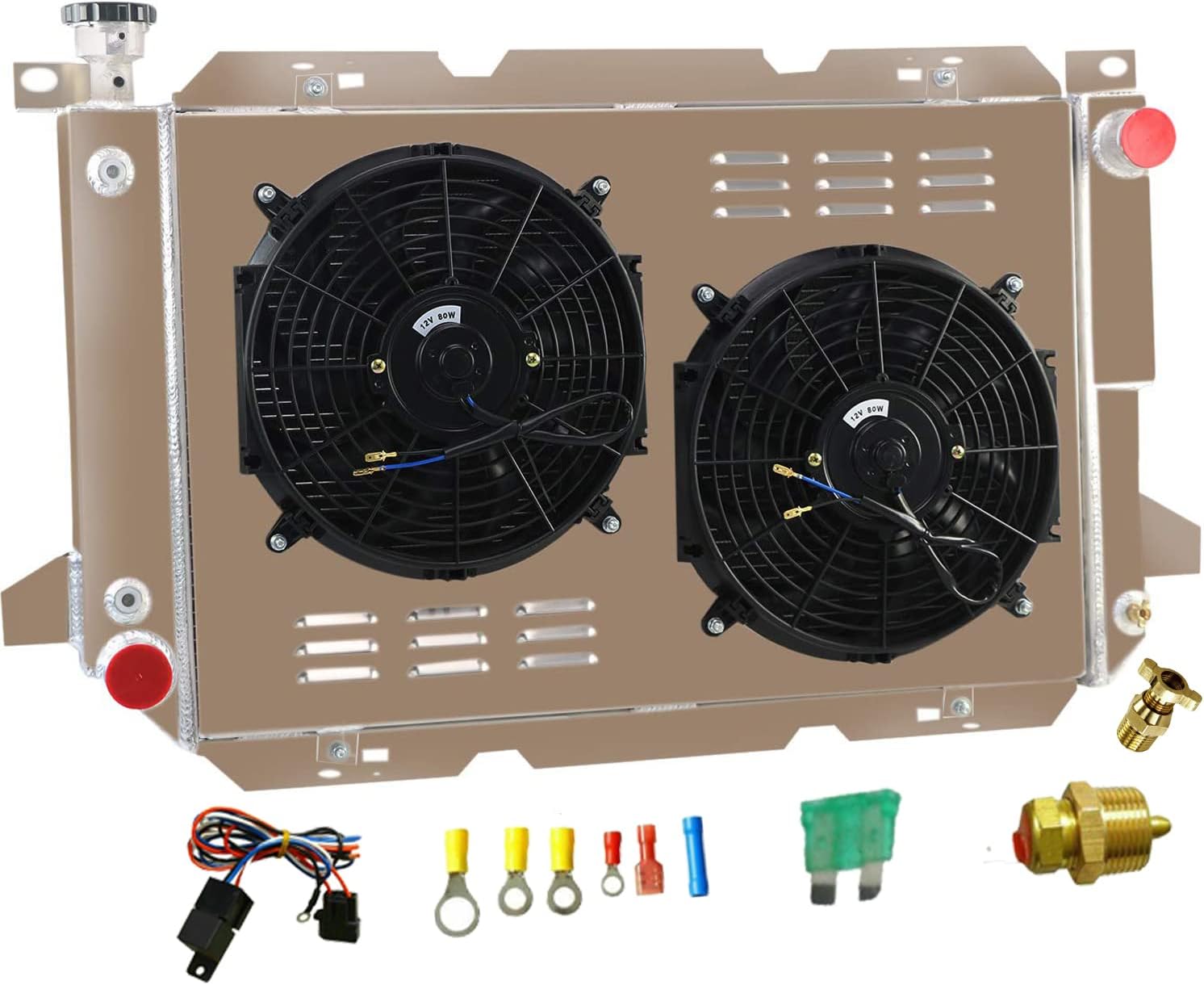 4 Row Aluminum Radiator Shroud Fan for 1985-1997 Ford Bronco F150 F250 F350 Pickup V8 86 87 88 89 90 91 92 93 94 95 96