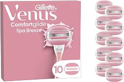 Gillette Venus Comfortglide Spa Breeze Women's Razor Blade Refills, Pack of 10, 3 built-in blades for a smooth, close shave that lasts