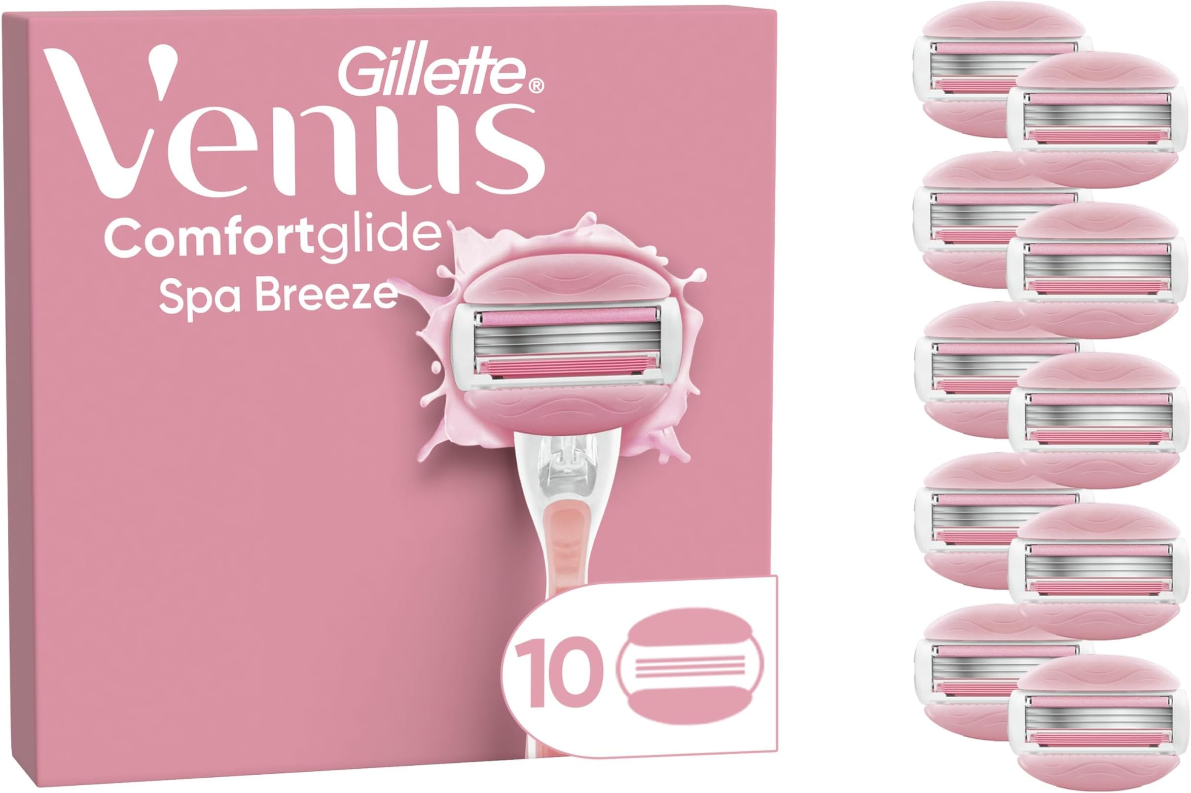 Gillette Venus Comfortglide Spa Breeze Women's Razor Blade Refills, Pack of 10, 3 built-in blades for a smooth, close shave that lasts