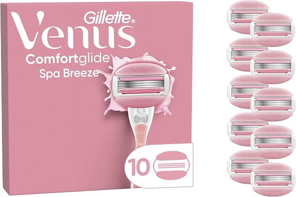 Gillette Venus Comfortglide Spa Breeze Women's Razor Blade Refills, Pack of 10, 3 built-in blades for a smooth, close shave that lasts - 1