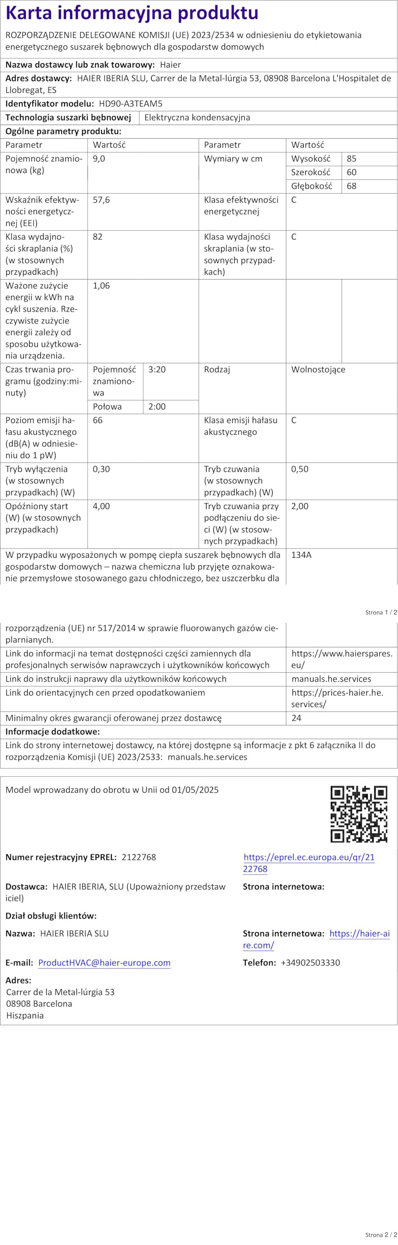 Haier Wärmepumpentrockner 9kg I-PRO Serie 5 HD90-A3TEAM5 | Smart Home: Wi-Fi & hOn App, Inverter-Motor, 3 Trockenstufen wählbar, Edelstahltrommel, I-Refresh Dampfprogramm