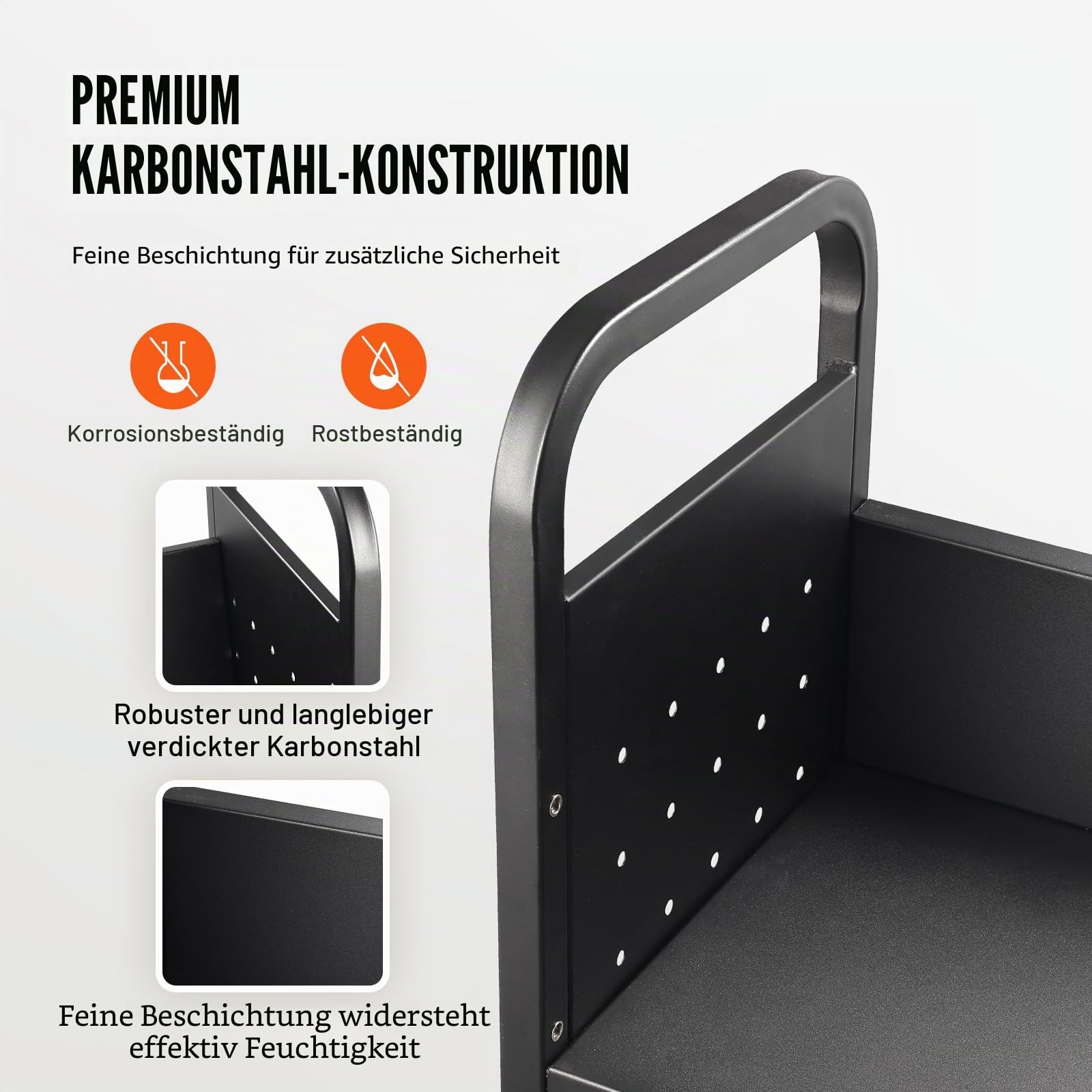 VEVOR Bibliothekswagen 790 x 385 x 1250 mm Abräumwagen 3 Regale Bücherwagen Kohlenstoffstahl + kaltgewalzte Stahlplatte Servierwagen 150 kg Gewichtskapazität (50 kg pro Regal) inkl. 2 Buchstützen