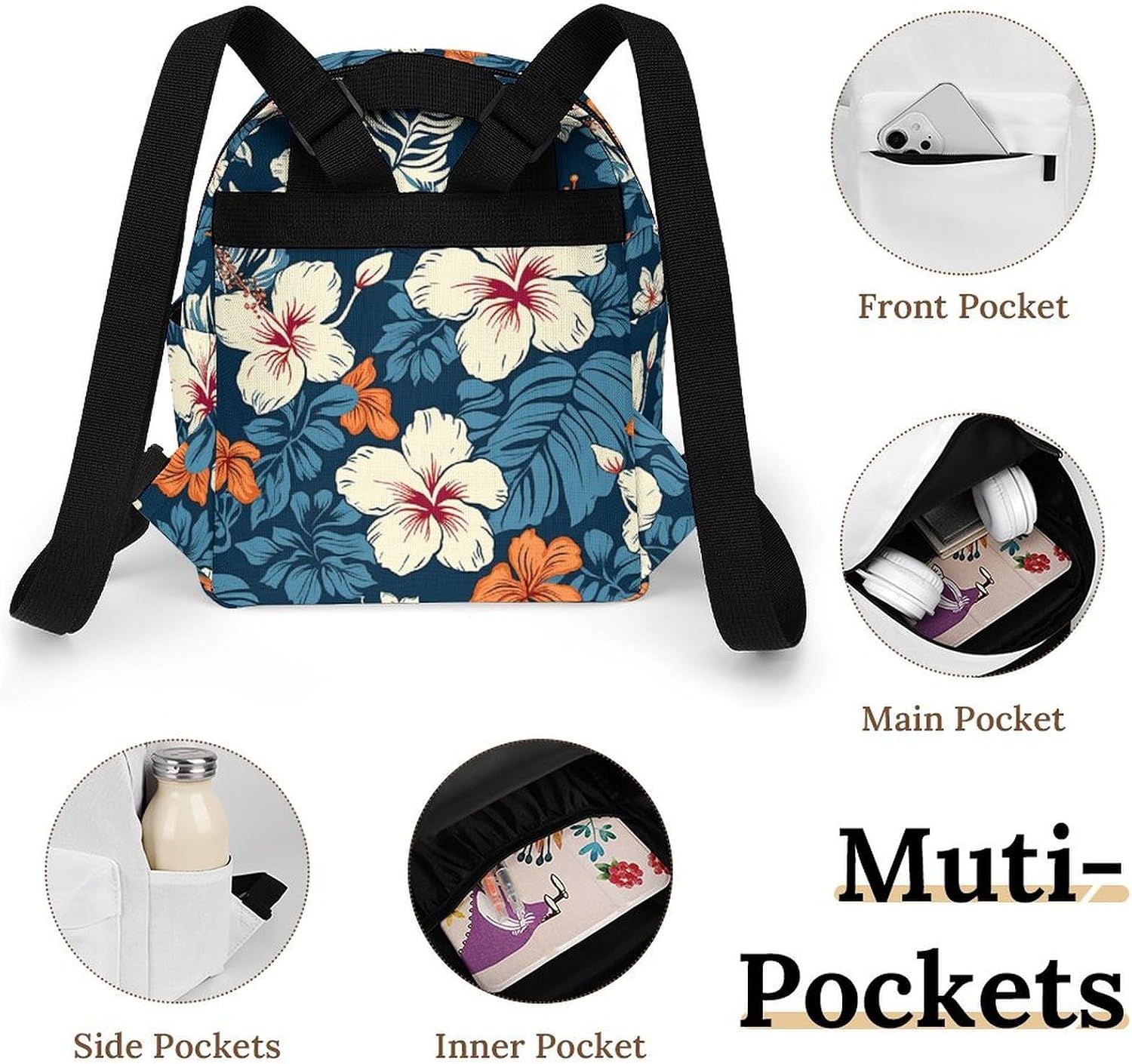 Waterproof Mini Backpack for Women - 10 Inch Oxford Lightweight Daypack Cute Bag Small Daypack Hawaii Flower Small Backpack Purse for Travel Work Weekender