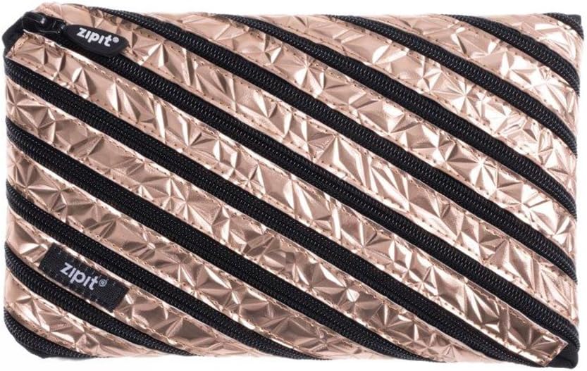 ZIPIT Metallic Big Pencil Case/Cosmetic Makeup Bag, Rose Gold