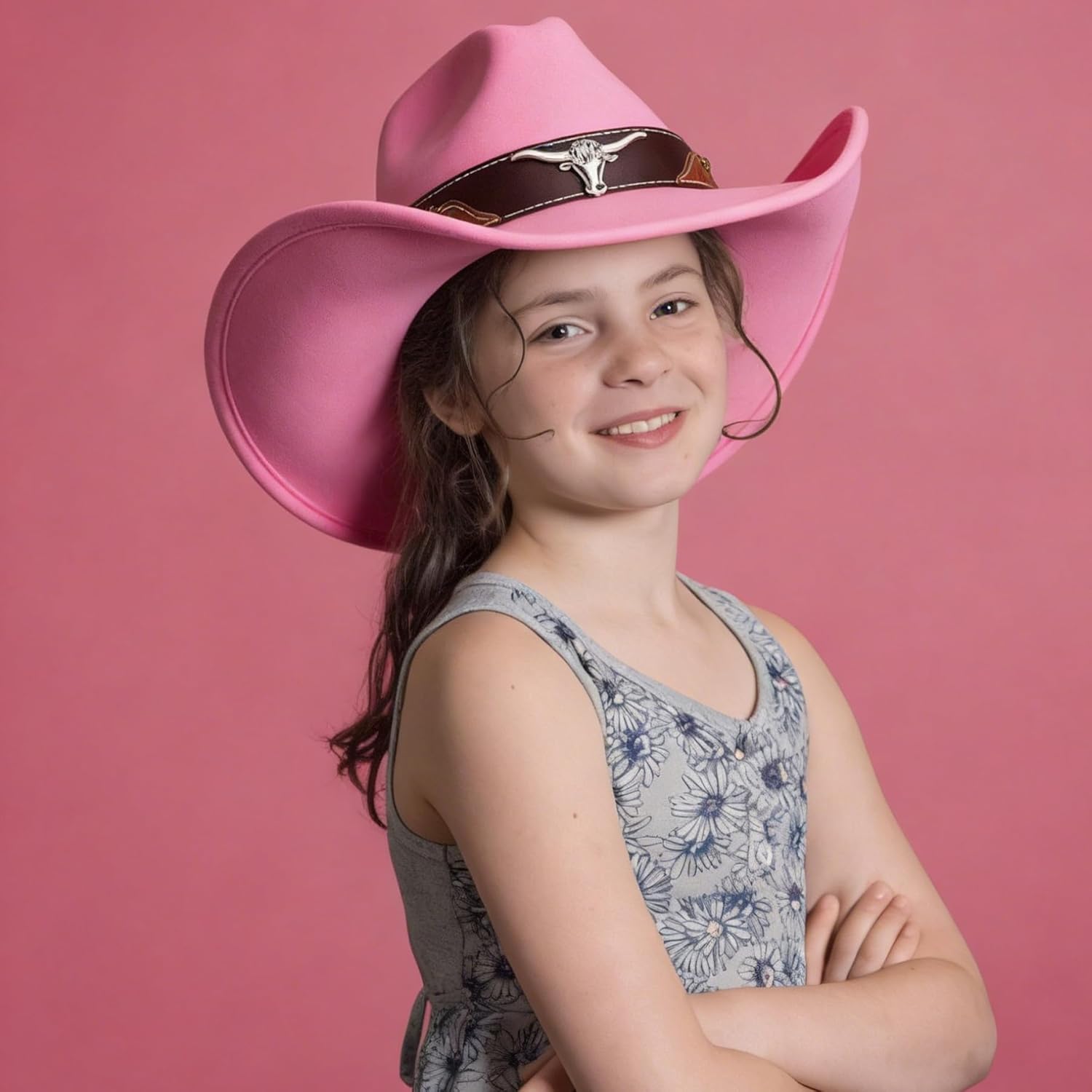 Jastore Kids Girls Boys Cowboy Cowgirl Hat Western Wide Brim Felt Fedora Hat with Buckle Belt