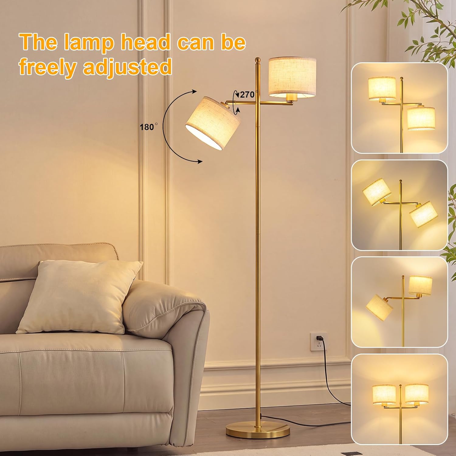 67" Unique Floor Lamp with Rotatable Linen Shade and Led Bulb image 4