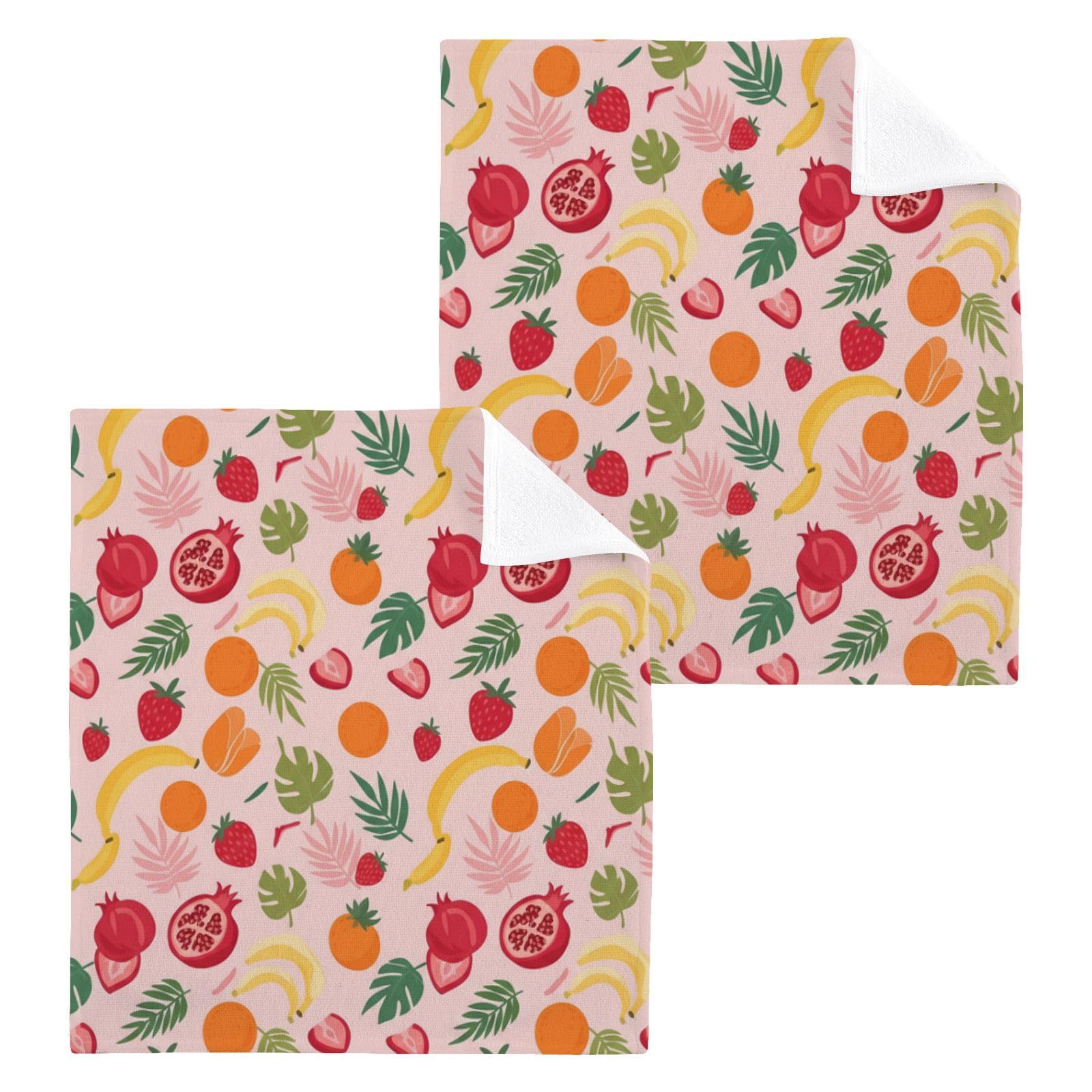BOESI Tropical Fruit 12x12in Cotton Washcloth,Soft Absorbent Face Towel
