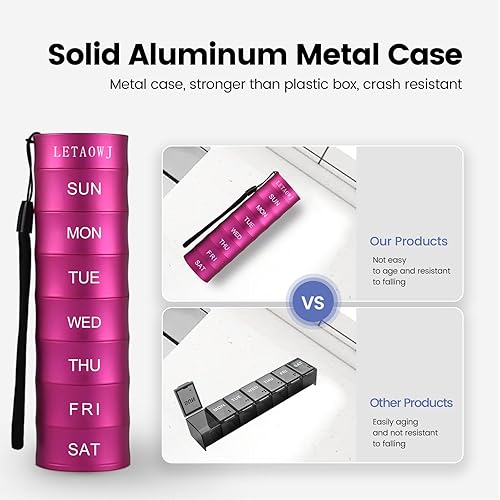 Vista 10 de Organizador de pastillas apilable de viaje semanal, pastillero de metal de gran capacidad, compartimento de 7 días, caja de medicina, contenedor