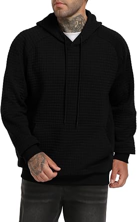 Mens Casual Waffle Knit Hooded Solid Winter Sweatshirt with Pockets Long Sleeve Fashion Basic Hoodies