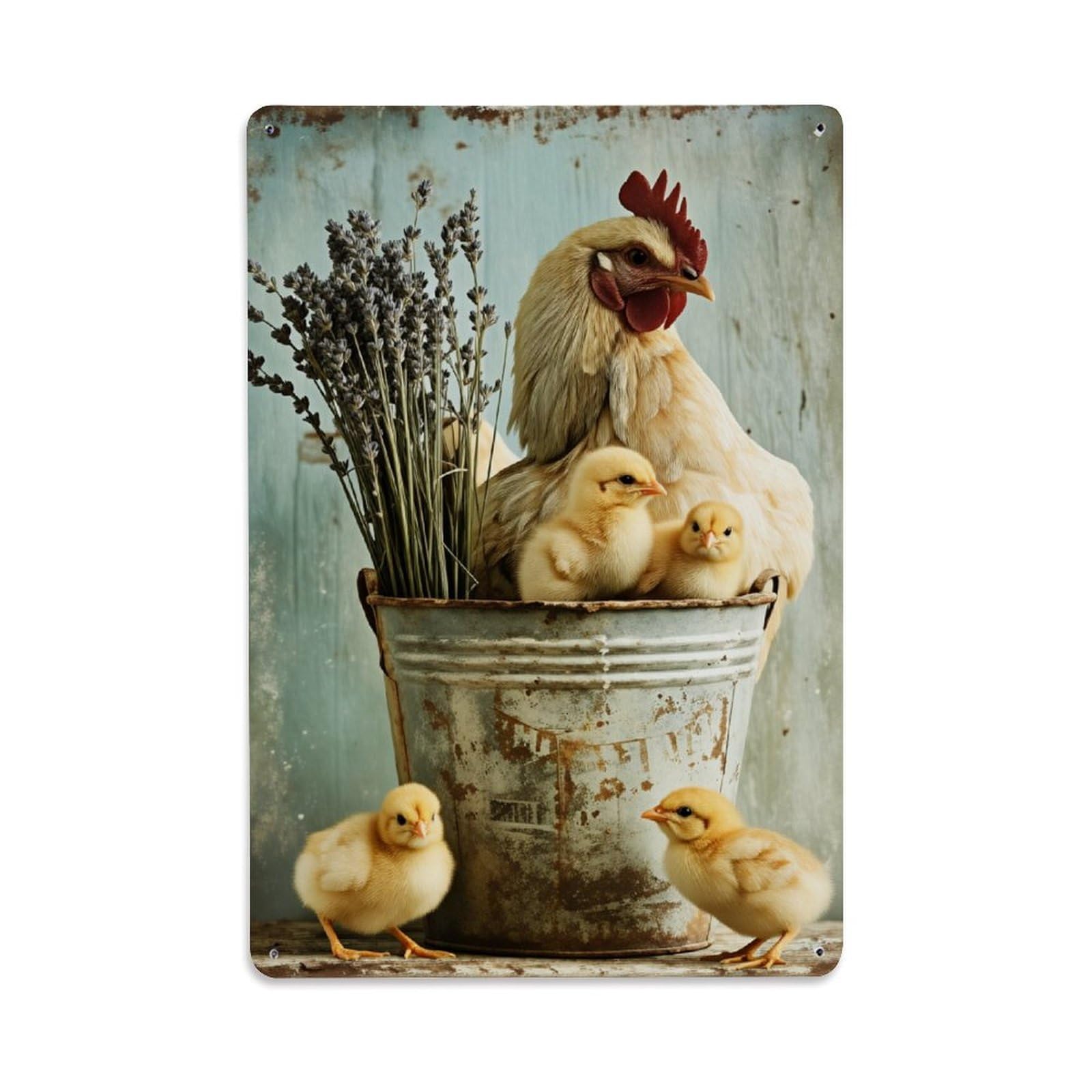 Enderetf Vintage Chicken Lavender Bucket Chicks Rustic Tin Sign Metal Poster, Home Bar Garage Man Cave Cafe Indoor & Outdoor Wall Decoration 8X12inches