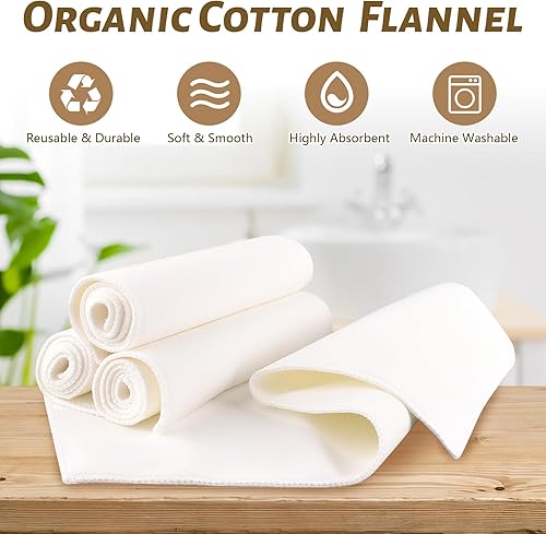 Miniatura 3 de Paquete de 4 paquetes de franela de algodón orgánico para aceite de ricino, extra suave y altamente absorbente, almohadillas de compresión de aceite