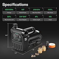 Vista 6 de VIVOSUN Bomba de transferencia de agua 1HP, bomba de transferencia de agua con carcasa de hierro fundido de 2700 GPH con interruptor