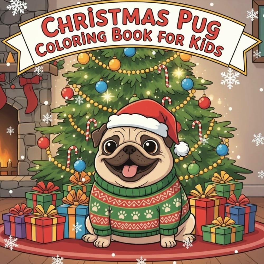 Christmas Pug: Colouring Book for Kids-25Cute & Festive Holiday Pug Coloring Pages for Ages 3–10 (The Chubby Pug Adventures Coloring Series)