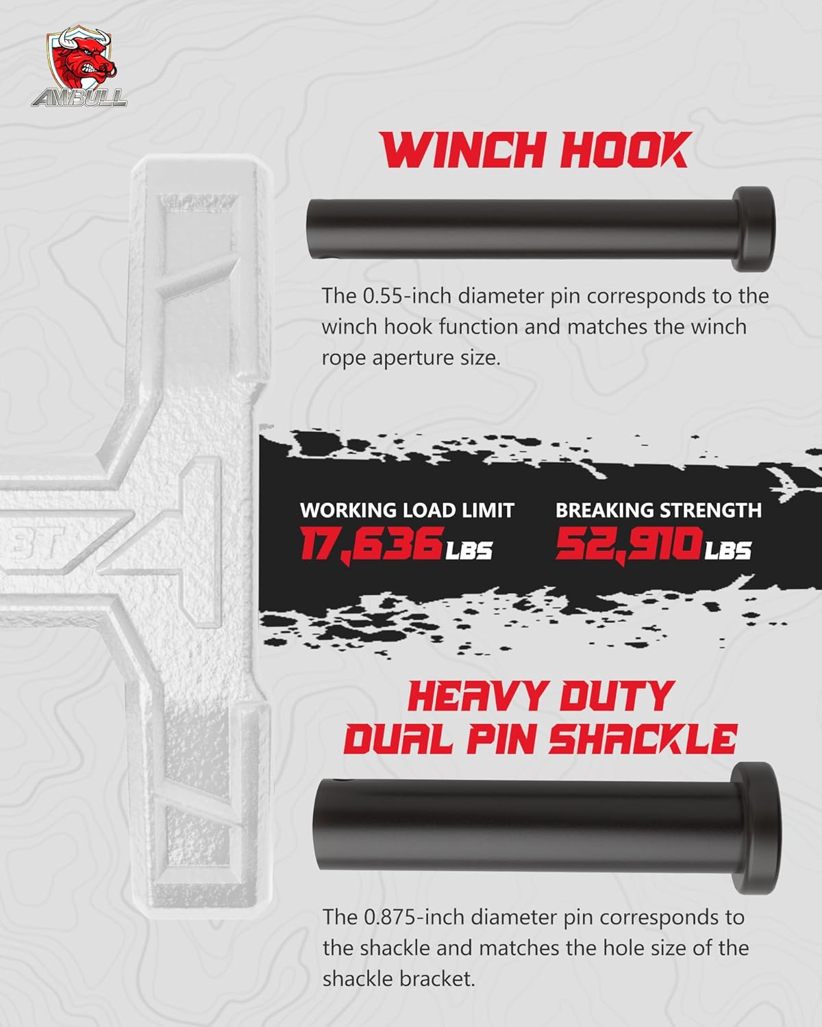 H-Shaped Towing Winch Shackle, Heavy Duty Winch Fairlead Hook, Dual Pin Design as 3/4" Shackle & 3/8" Winch Hook for Towing, Recovery, Off-Road, 17,636 lbs Working Load-2 Pack, White