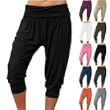 Capri Pants for Women Ruched Waist Harem Capris Loose Summer Yoga Fitness Sweatpants Stretchy Workout Cropped Joggers