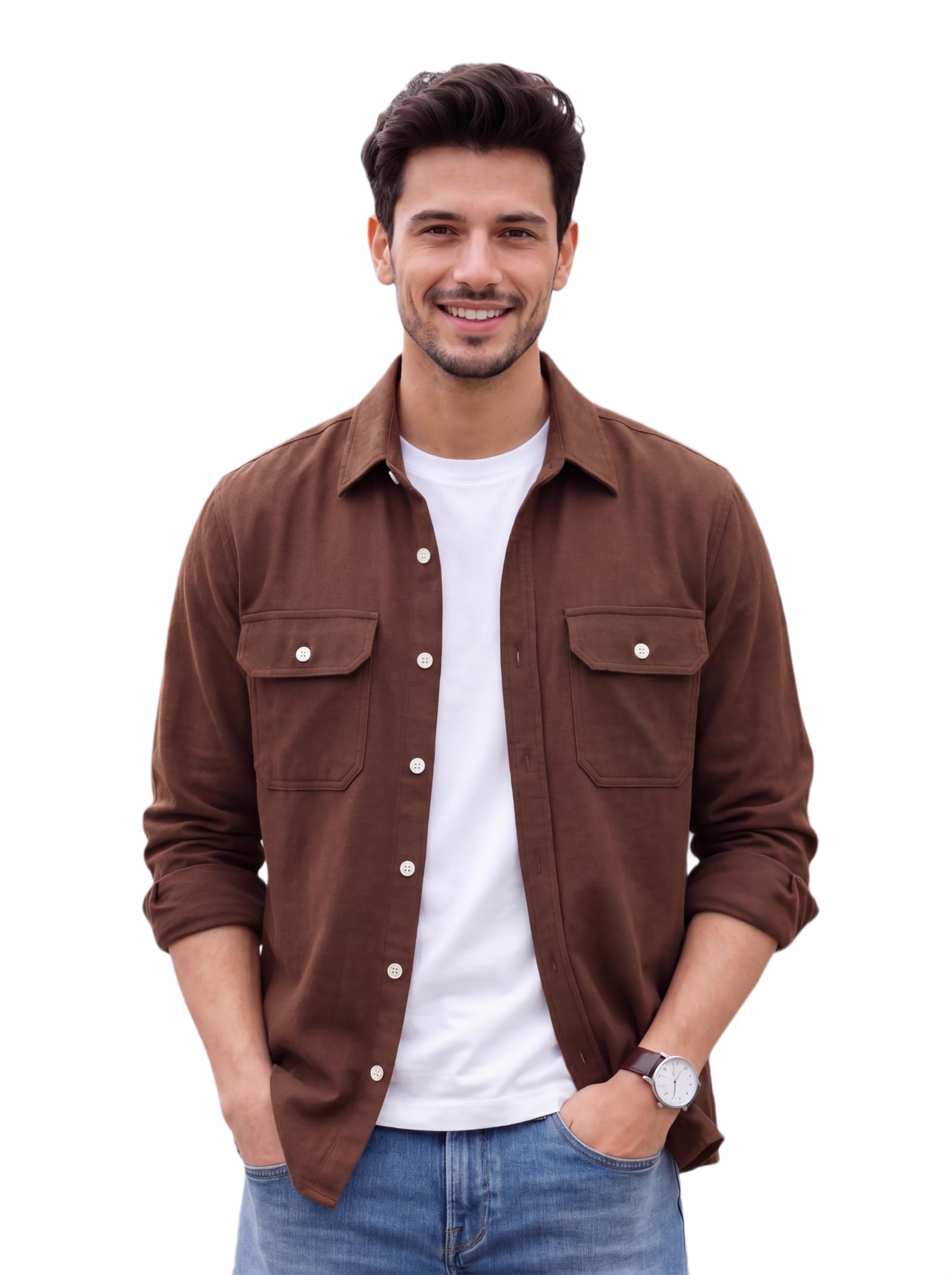 amazon brand - inkast Men's Cotton Blend Button Down Shirt | Long Sleeve Casual Lightweight Breathable Collared Shirts | Soft Comfortable Everyday Wear |Two Flap Chest Pockets |Using like Jacket Shirt-picture-37