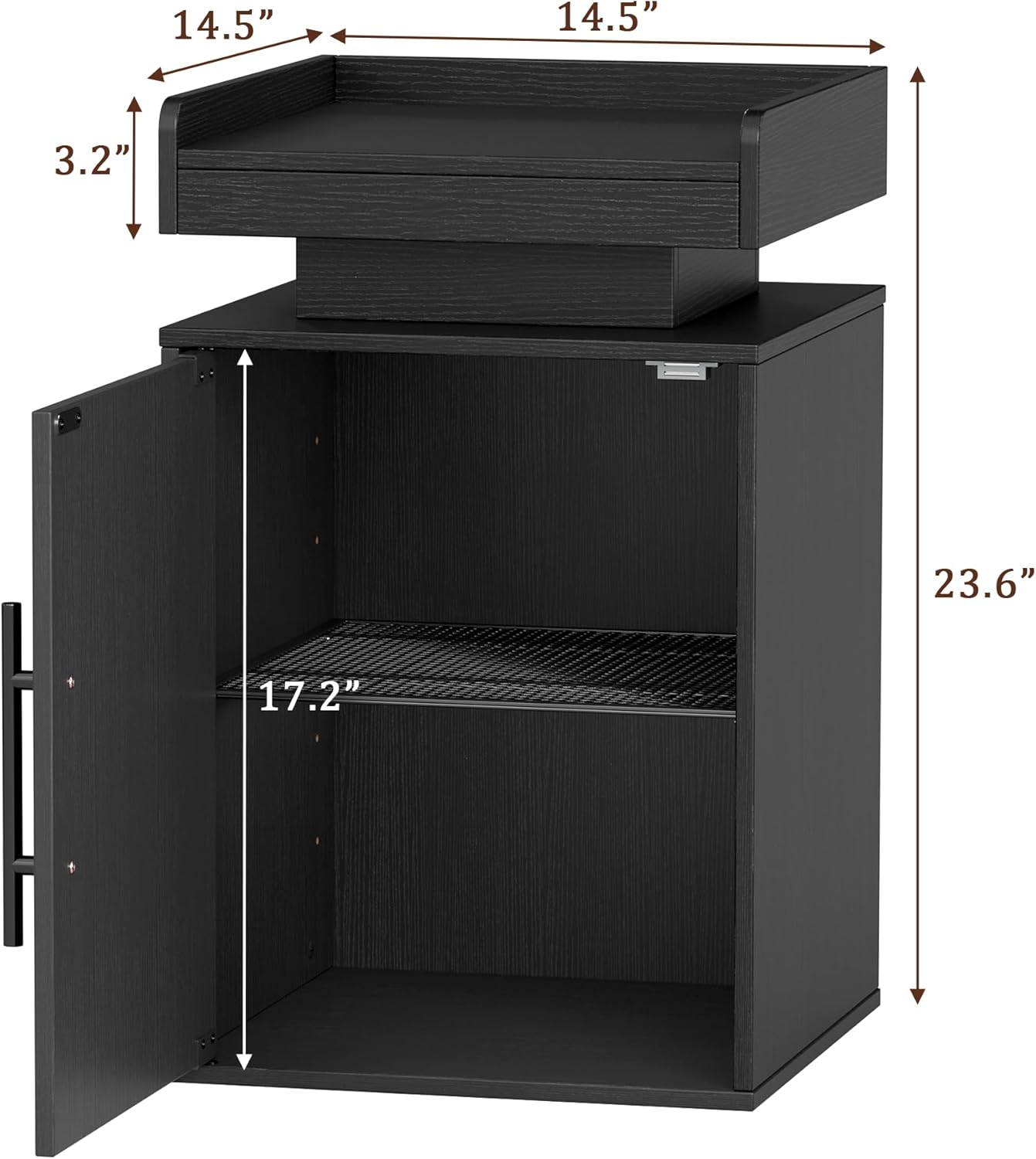 Nightstand with LED Lights, Wooden Bedside Table with Storage Cabinet, Modern End Tables for Bedroom(Black)