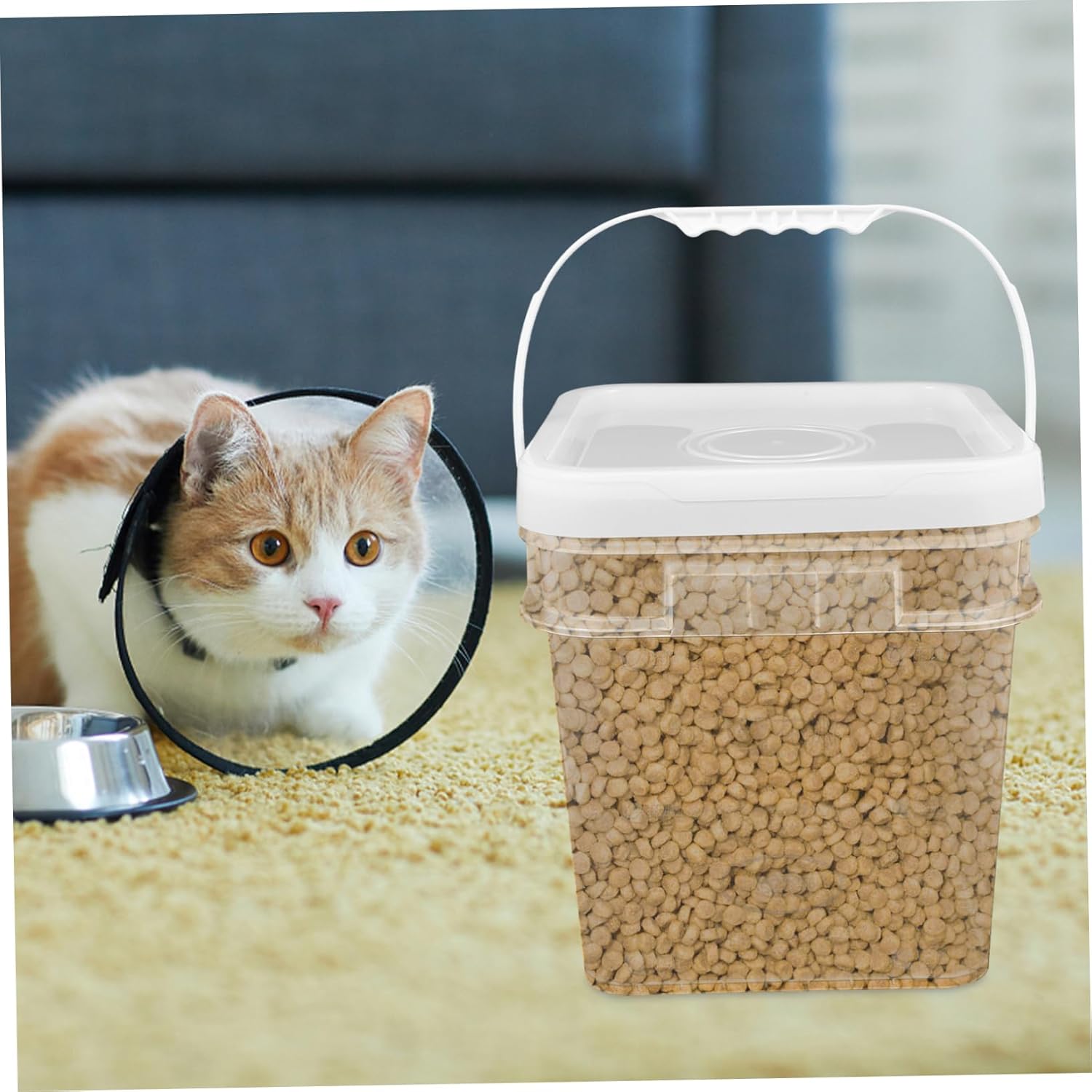 Cabilock 2pcs Airtight Food Storage Buckets Grain Container for Dog Cat Food Rice Flour Snacks Material Easy to Store Stylish Design Spoon for Convenience