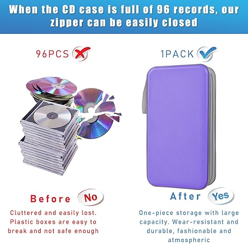 Miniatura 5 de Sylvil Funda de CD y DVD para automóvil, soporte de plástico duro para CD de capacidad para 96 unidades, organizador de discos de DVD con cremallera