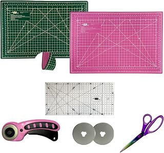 Kit Iniciante Patchwork Base de Corte 45x30 Verde Rosa Tesoura de Titânio Régua 15x30 Cortador circular 2 Laminas Reservas (Cortador Anatomico Rosa 45mm)