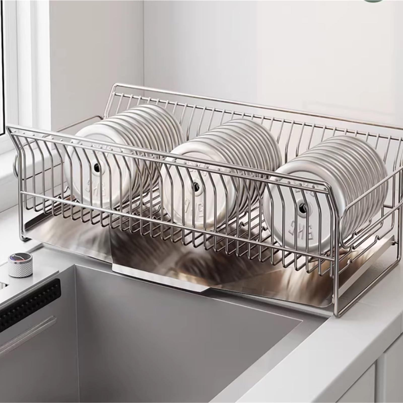 Scolapiatti con vaschetta raccogligocce in acciaio inox scolapiatti da appoggio