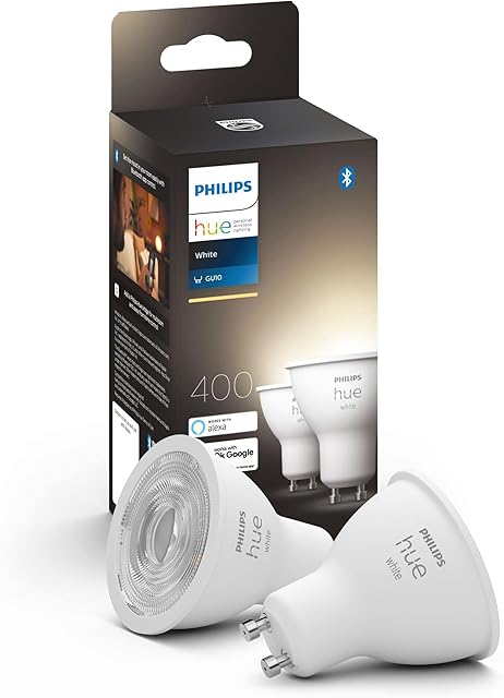 Philips Hue NEW White Smart LED Light Bulb [GU10 Spot] With Bluetooth Works with Alexa, Google Assistant, Apple Homekit For Indoor Home Lighting, 2 Count (Pack of 1)