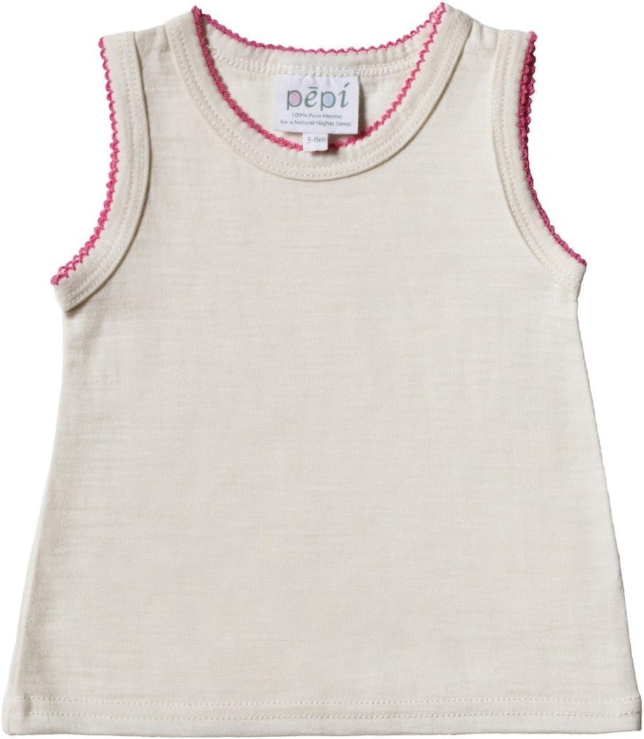 Pepi 6m Super Fine Merino Wool Singlet (Natural White/Pink)