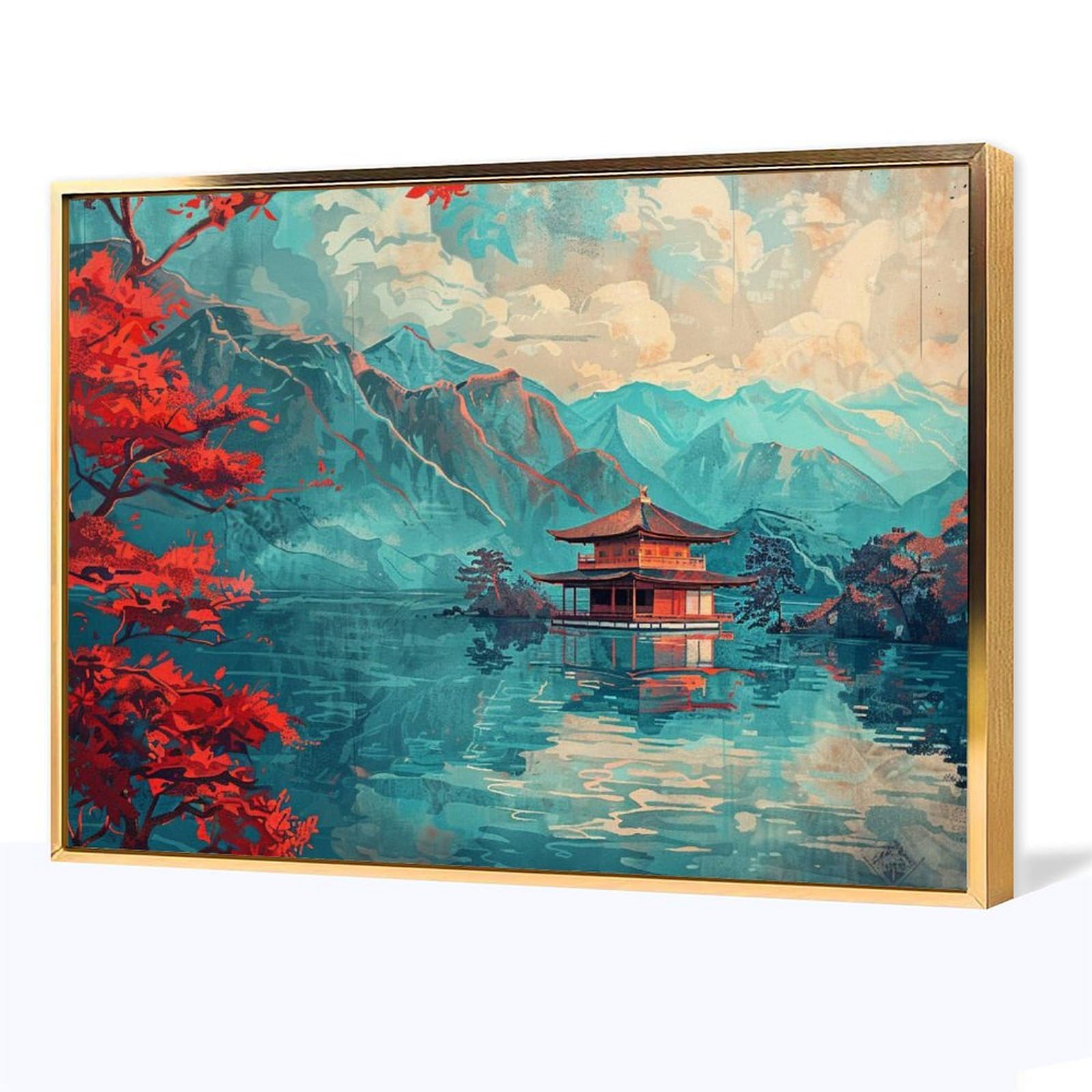 明け方の湖畔 油絵 酒井健吉 版画（キャンバスジクレー） 早朝の湖畔 