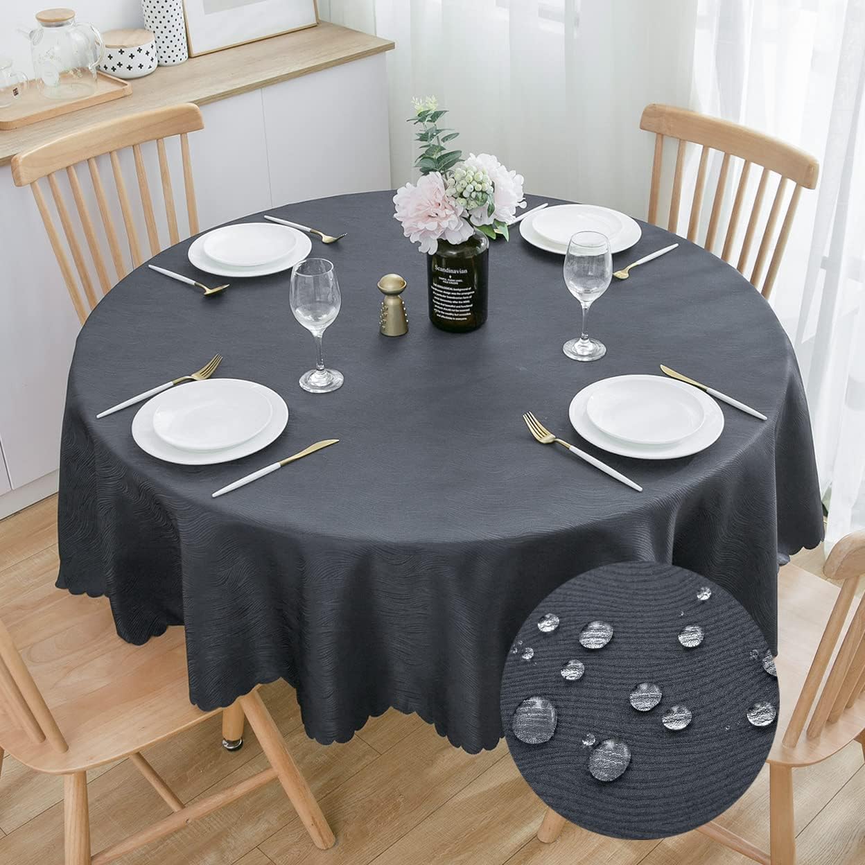 SPRICA Round Jacquard Tablecloth Water Resistance Solid Colour Heavy Weight Soft Table Cover, Machine Washable