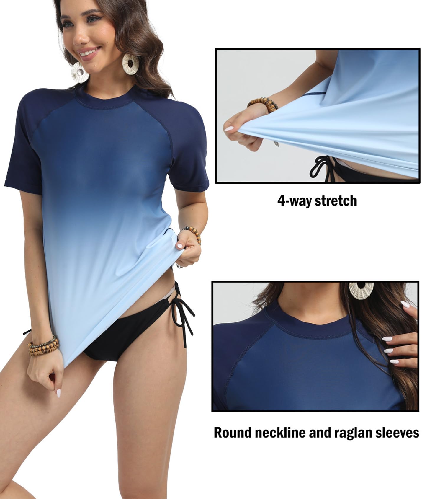 Rashguard Femme Manches Courtes, T-Shirt de Bain à Séchage Rapide, Maillot de Bain