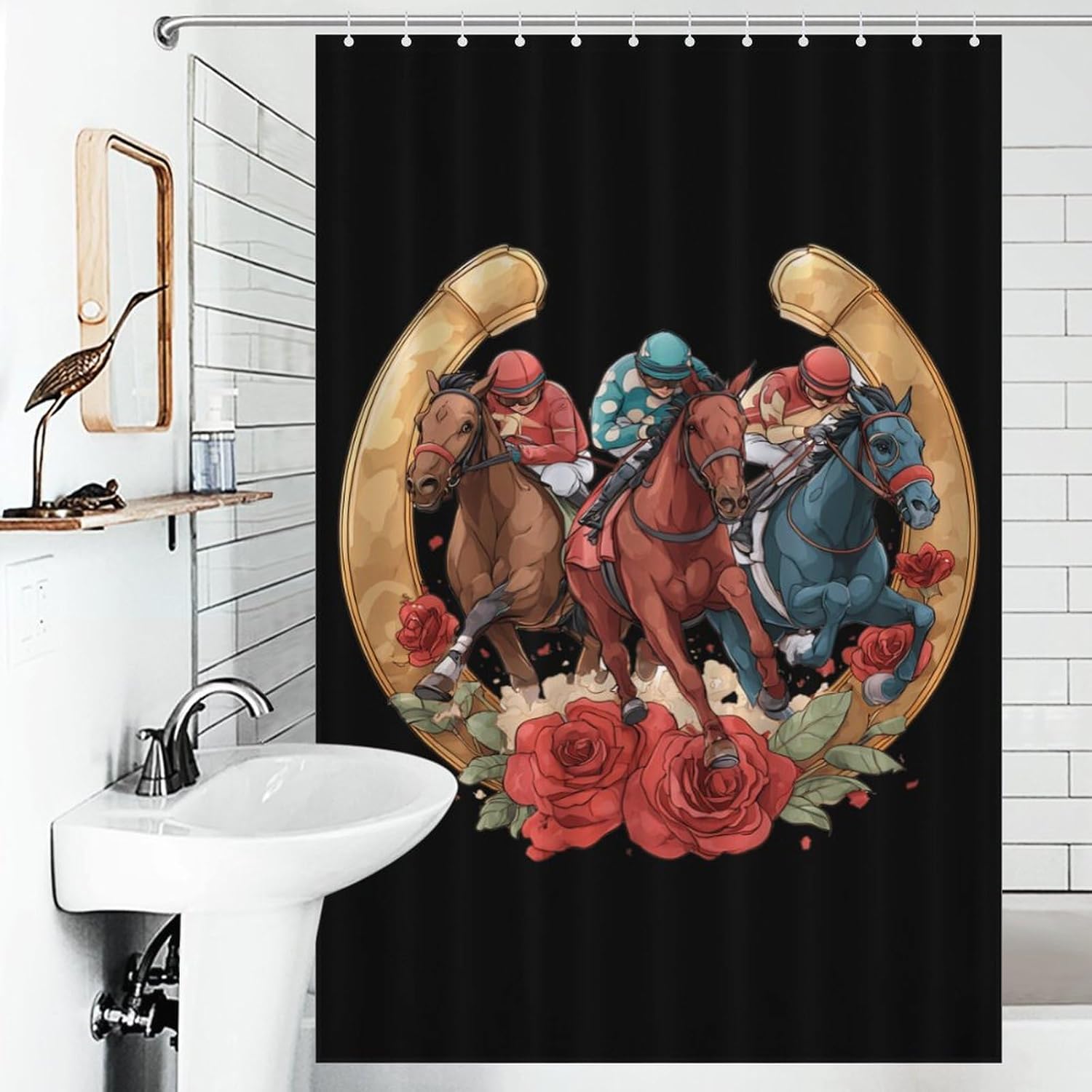 Horse Racing Day Party Shower Curtain 46.85x70.87Inch（119x180cm） Polyester Bath Curtain Shower Curtains Printed Decorative