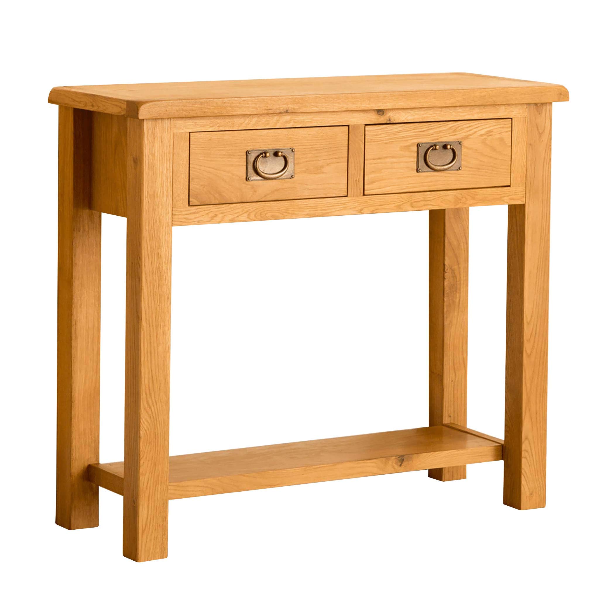 RoselandFurniture Lanner Oak Console Table with Storage | Large Traditional Rustic Waxed Solid Wood 2 Drawers Telephone Table for Hallway or Living Room