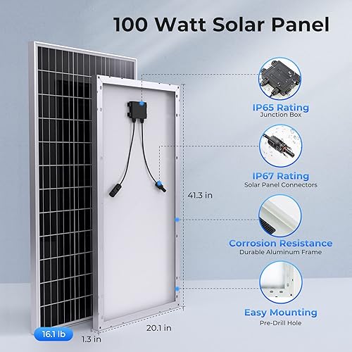 Miniatura 2 de SUNTHYSIS Panel solar de 100 vatios, panel solar monocristalino de 12 voltios, 22.2% de alta eficiencia monocristalino PV cargador de energía para