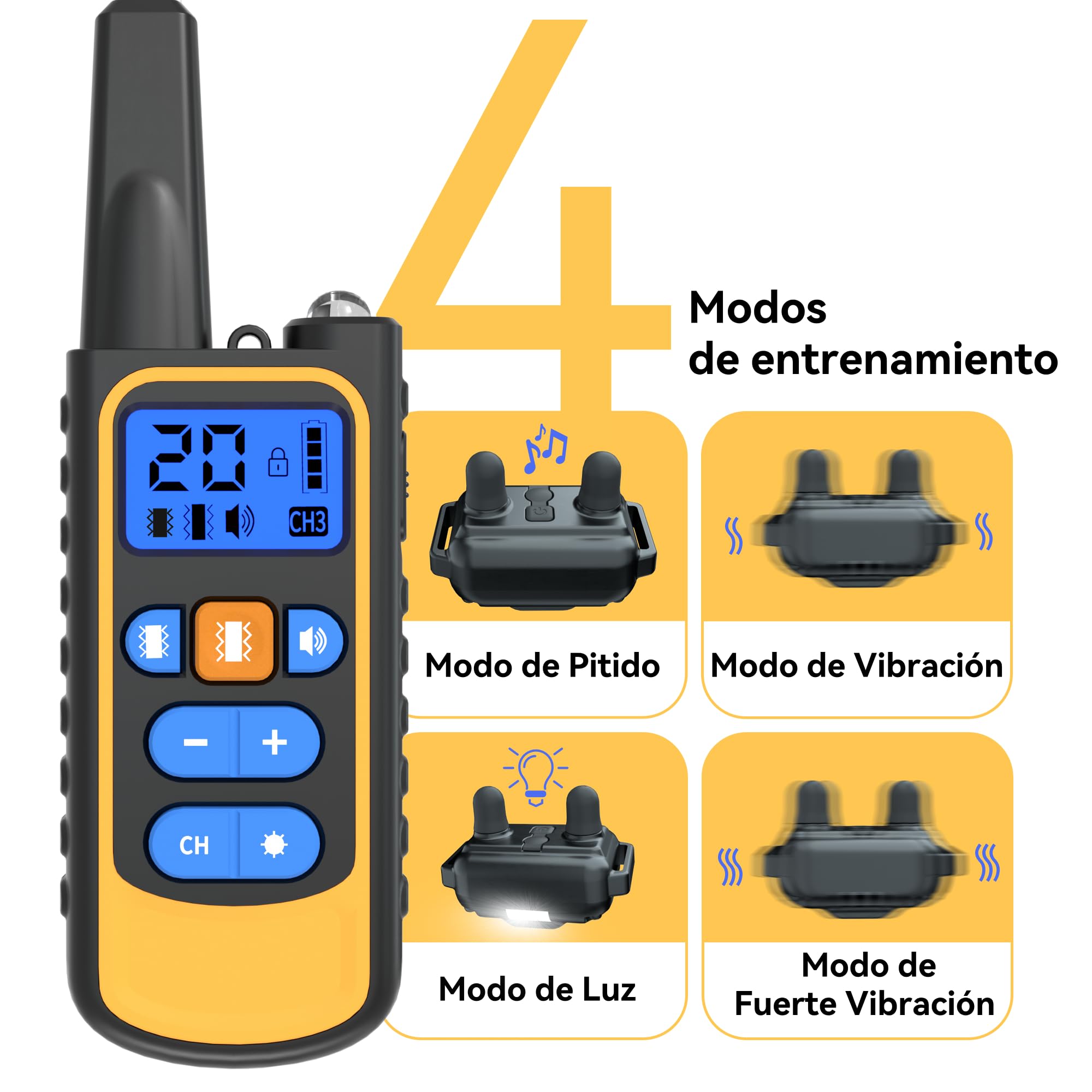 Meloive Collar de Adiestramiento para Perros Recargable,Alcance de 3000 Metros con Bloqueo de Seguridad,Modos de Pitido,Luz LED,Vibración y Fuerte Vibración,100% Impermeable