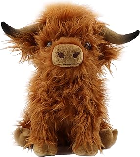 Abawaka 9.8inch Highland Cow Stuffed Animal Realistic Cow Plush Toy Cuddly Simulation Highland Cattle Plushie Doll Farm Ho...