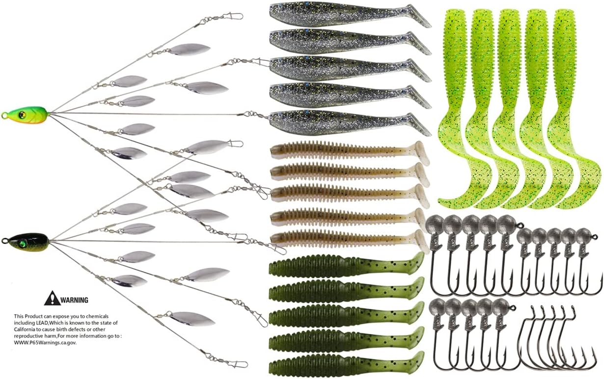5 Arms Alabama Umbrella Rig Fishing Ultralight Tripod Bass Lures Bait Kit Junior Ultralight Willow Blade Multi-Lure Rig (12 Blade 2pcs) : Sports & Outdoors
