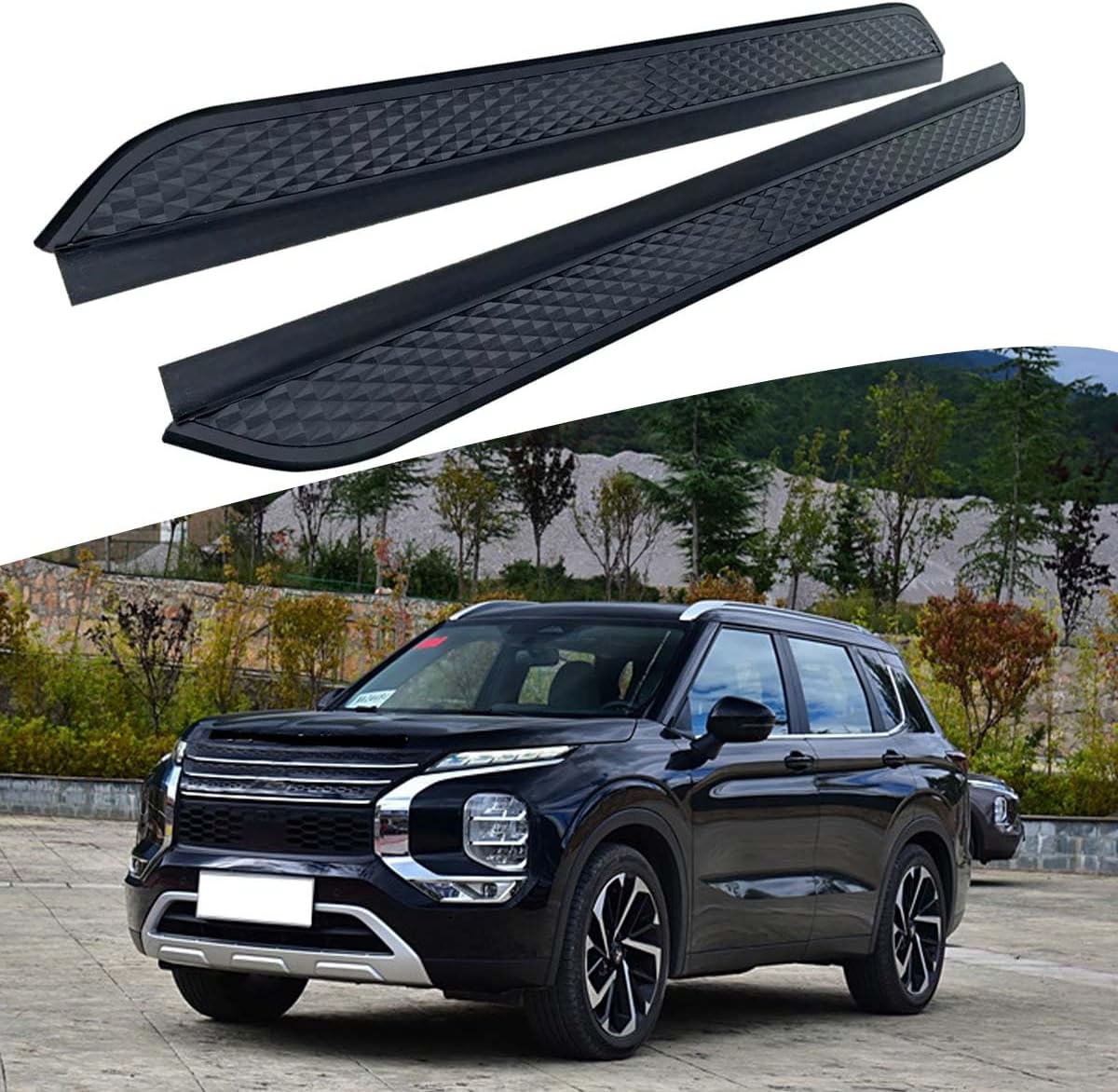 2PCS Black Running Board fits for Mitsubishi Outlander 2022-2025 Side Step Side Stairs Include 6 Brackets Install Hardwares Bolts